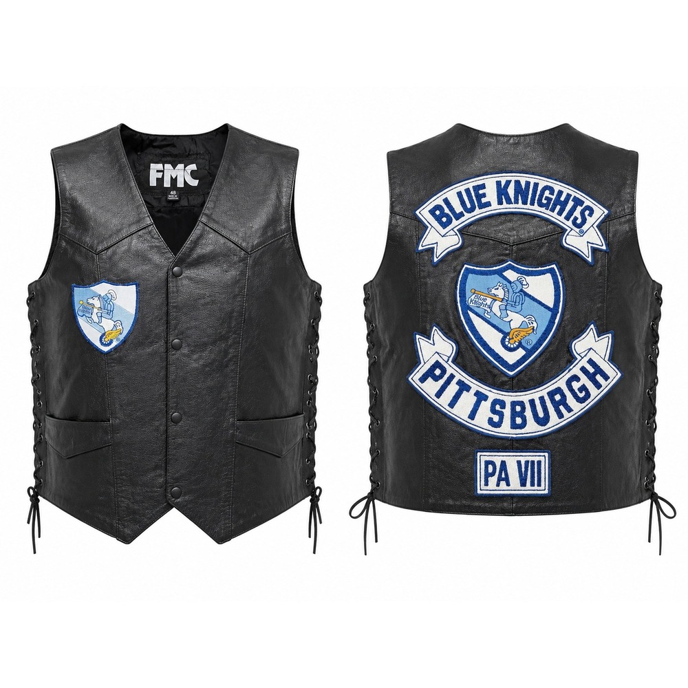 FMC Mens Blue Knights Pittsburgh Leather Motorcycle Vest Black Size 48 Biker